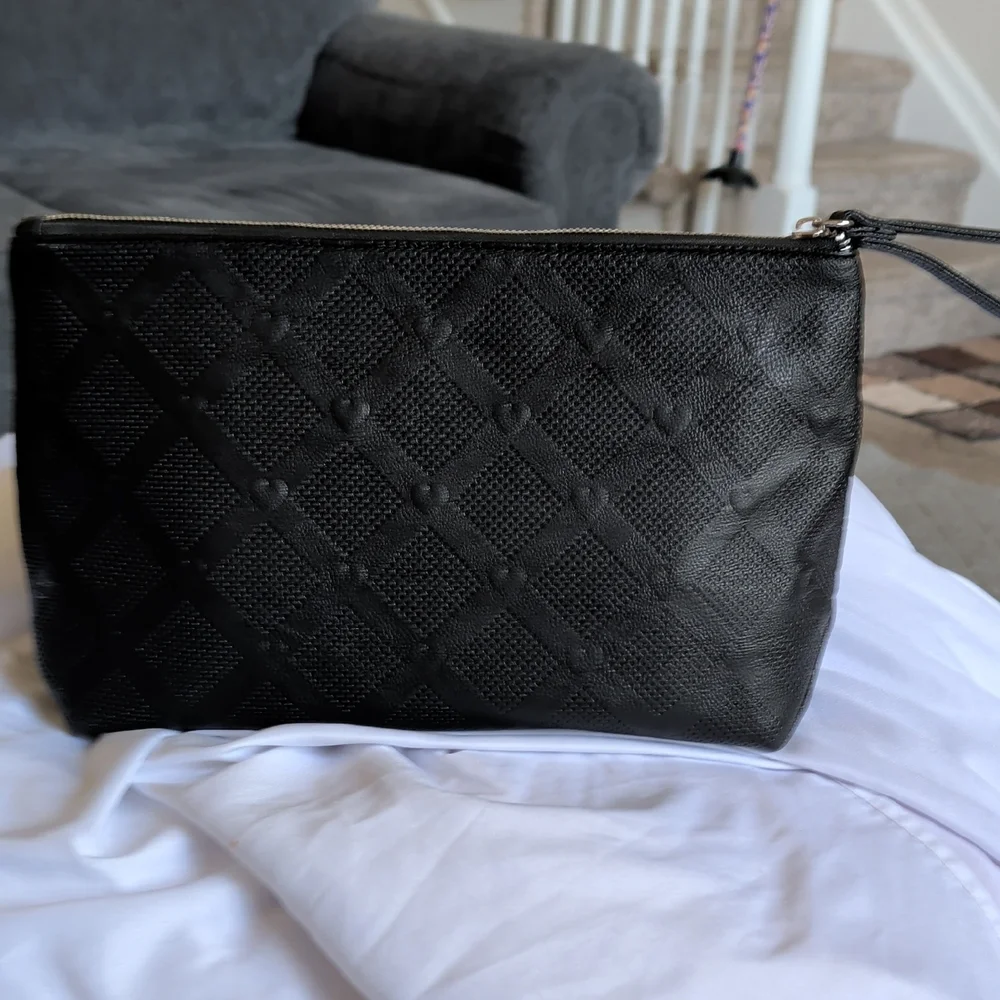 Betsey Johnson Black Bow Wristlet Clutch with Gold Accents
